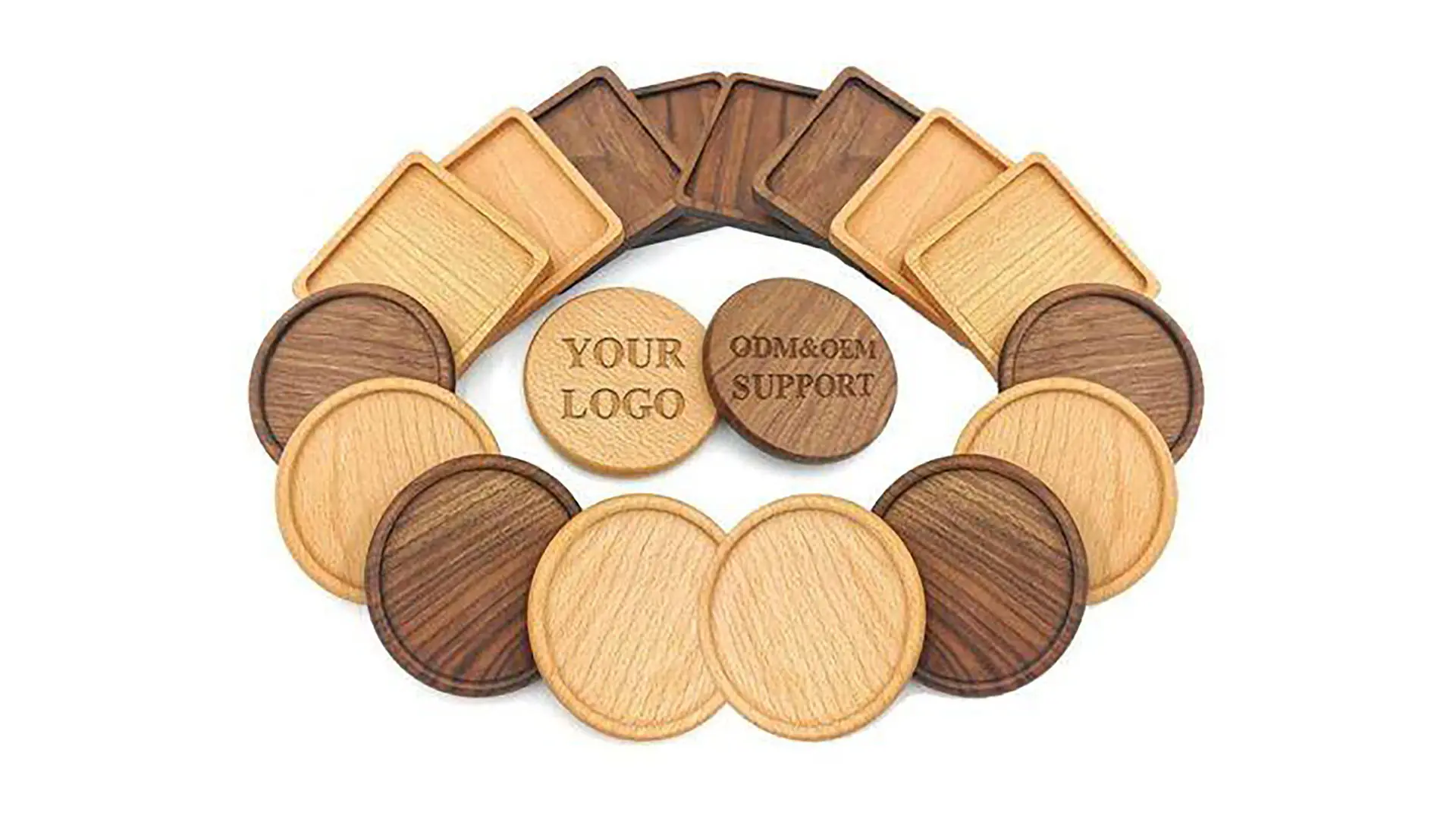 Wholesale custom wooden coasters in round and square shapes on the factory line