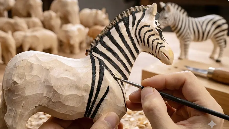 Eco-friendly hand-painting of wooden decor pieces in a workshop