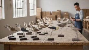 handcrafted wooden sandpipers with durable metal wire legs
