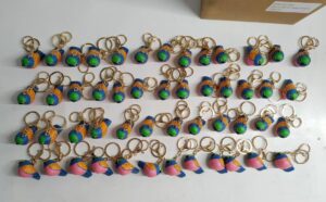 Colorful wooden bird keychains, hand-painted, low MOQ for retail