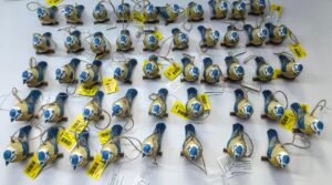 Hand-painted wooden blue bird carvings in basswood, factory direct