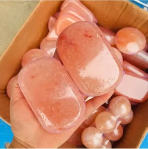 Factory direct custom shaped Himalayan salt massage stones and soap bars wrapped in moisture-proof POF film ready for private label packaging