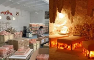 Himalayan salt cave construction from factory manufacturing to finished luxury wellness spa