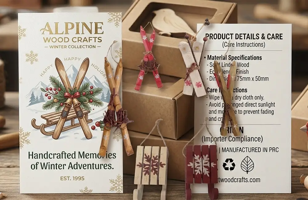 Christmas ornament gift packaging with branded insert card for corporate client presents